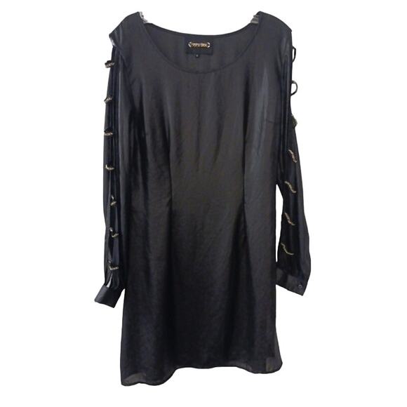 Sarah Boo Mini Dress Sz S Black Tunic Modern Cut Out Chains Glam Punk Goth City - Picture 14 of 15